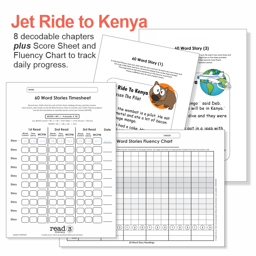 60 Word Stories | 2.2.2 | 2-Syllable Words | Jet Ride To Kenya
